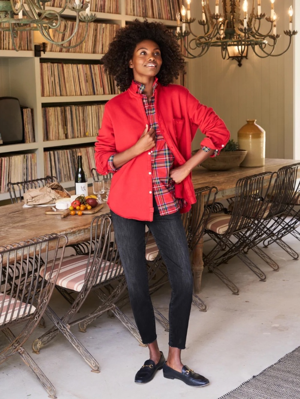 Frank & Eileen Eileen Button Up Tripple Fleece Shirt in Red Size S